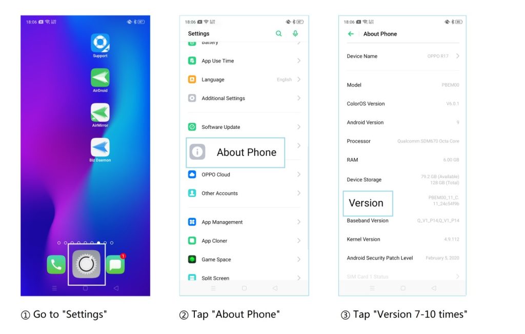 Enable USB debugging on Oppo