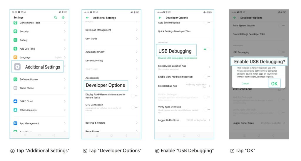 Enable USB debugging on Oppo